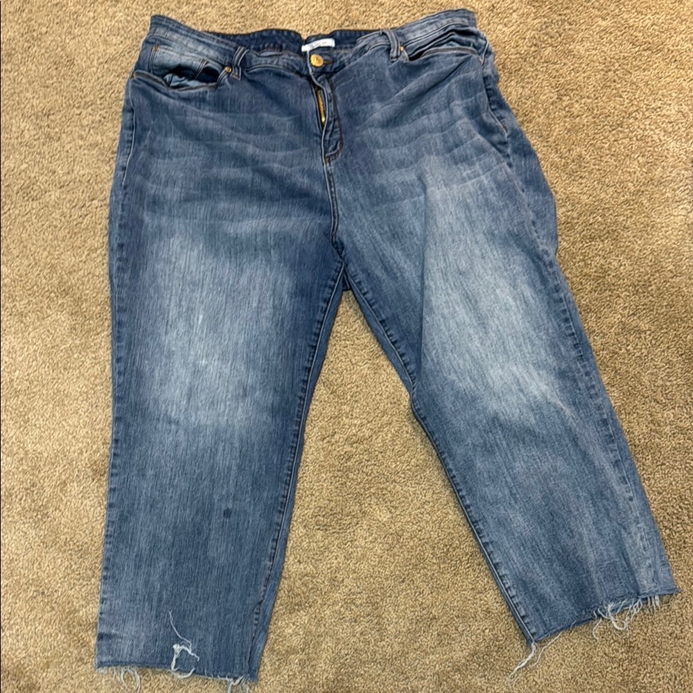 STS Blue Ankle Cropped Jeans in Classic Blue with distressed bottom